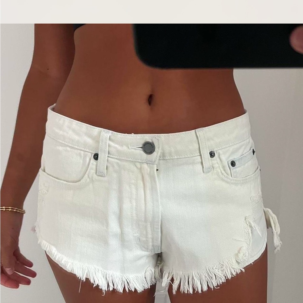 White Frayed Denim Shorts